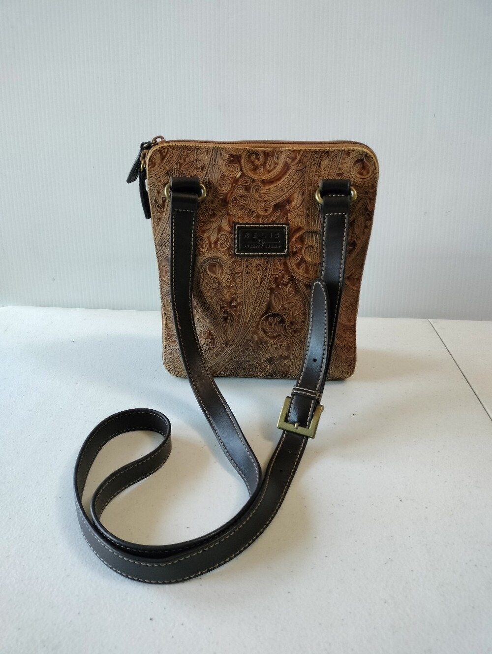 Relic By Fossil Brown Paisley-Embossed Messenger Crossbody Bag Travel Western